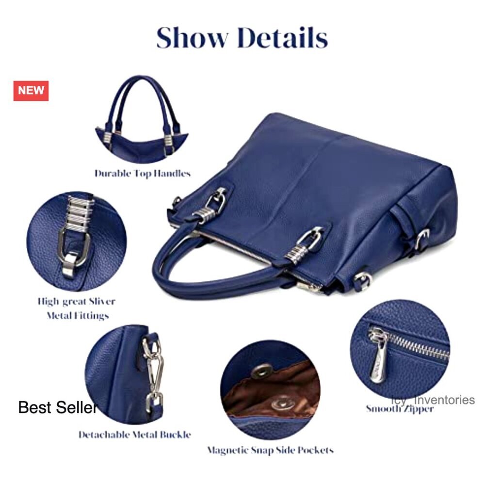 Genuine Leather Satchel Tote Crossbody Bag with Adjustable Strap - Picture 5 of 7